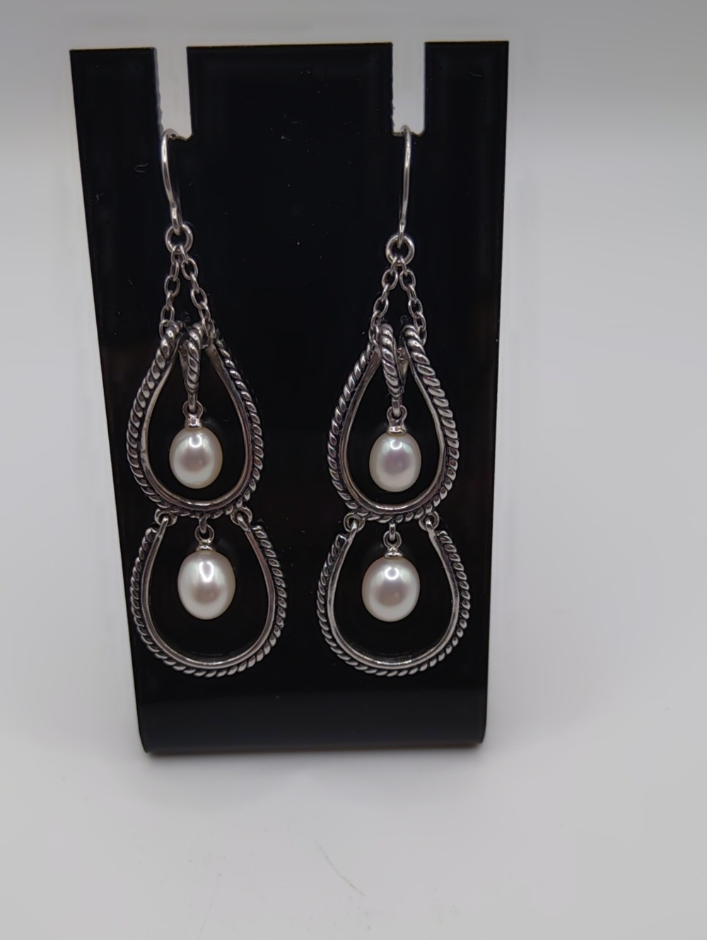 Honora 925 White Pearl Double Drop Earring